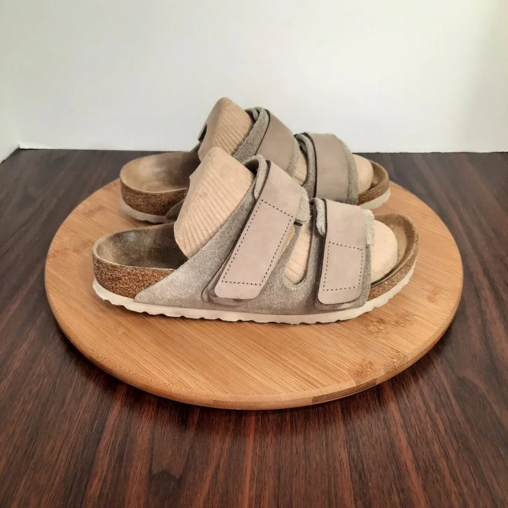 Birkenstock Uji Womens 36 US 5 Sandals Nubuck Taupe Suede Leather Slip On Straps